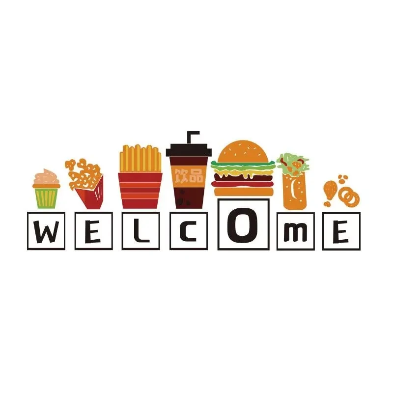 Cute Burger Fries Pattern Wall Decor Decal Creative Snack Bar Background Wall Stickers Acrylic Stereo Restaurant Stickers