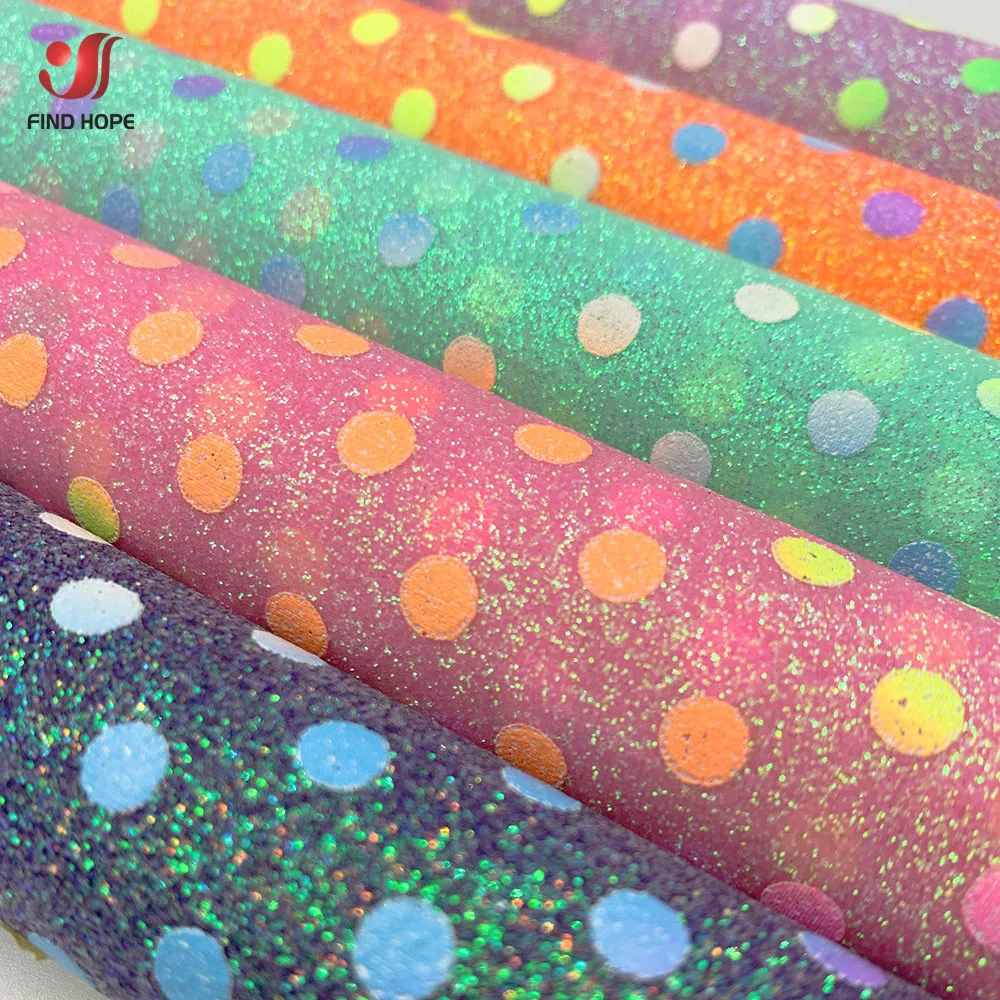 Iridescent Polka Dot Glitter Faux Leather Fabric