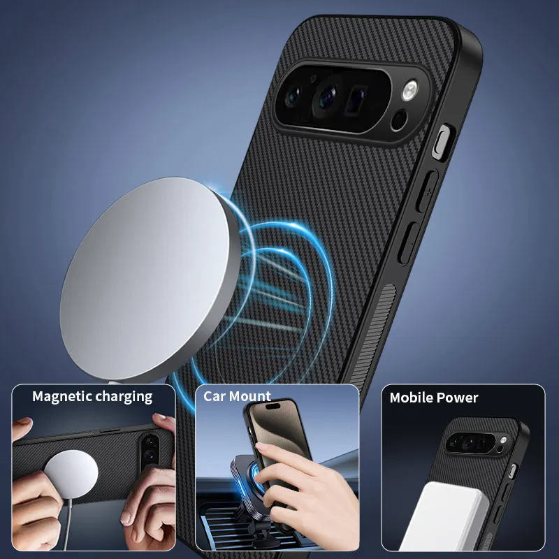 Luxury Carbon Fiber Slim Shockproof Phone Case with Protective Lens Cover