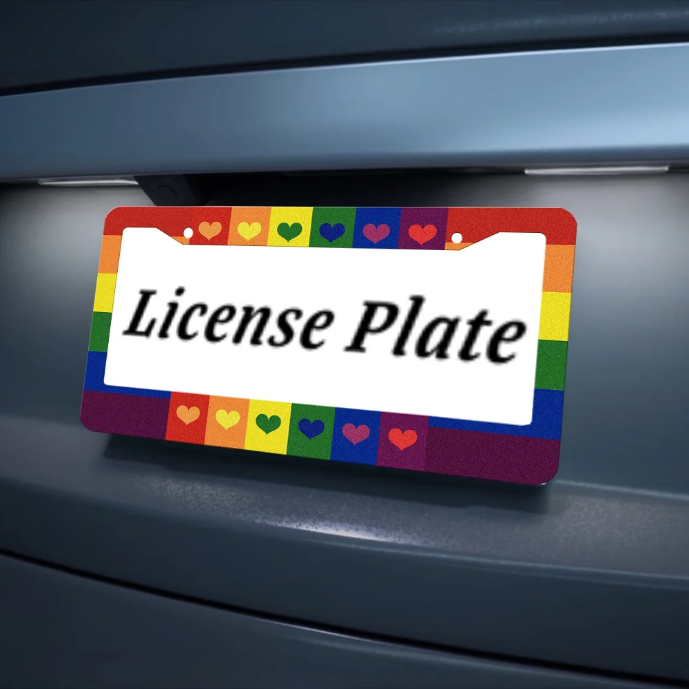 2개 LGBT 무지개 하트 번호판 프레임 무지개 하트 번호판 프레임 자동차 번호판 홀더 알루미늄 다채로운 디자인