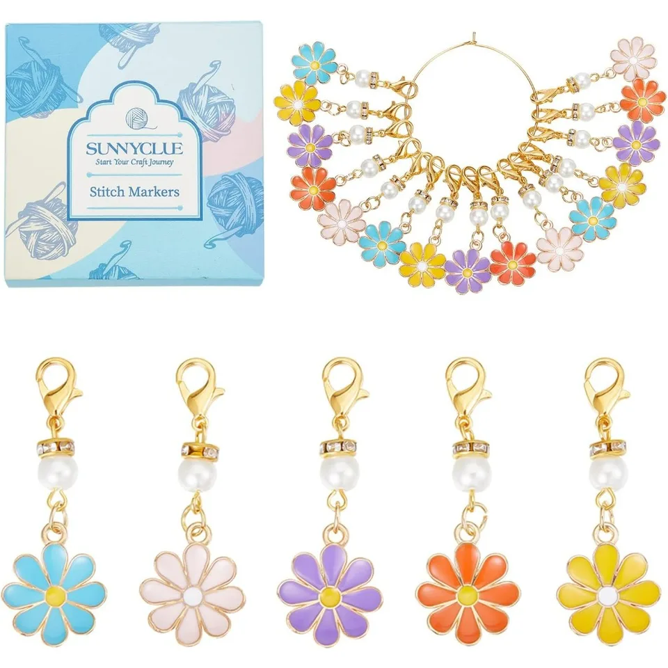 SUNNYCLUE Set 20 Segnapunti Per Maglia E Uncinetto - Ciondoli Natalizi Con Scatola, 10 Stili Diversi - 3