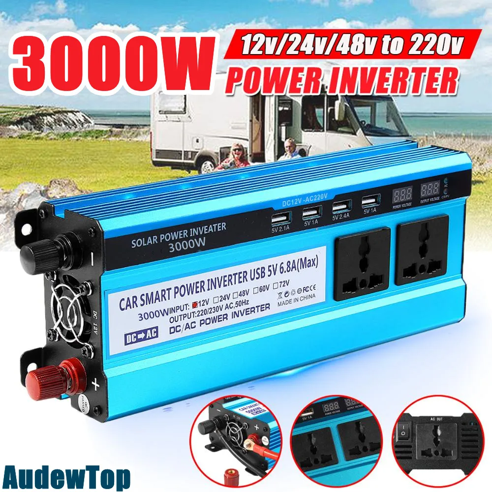 3000W Car Inverter Power Voltage Convertor Transformer DC12V 24V 48V To