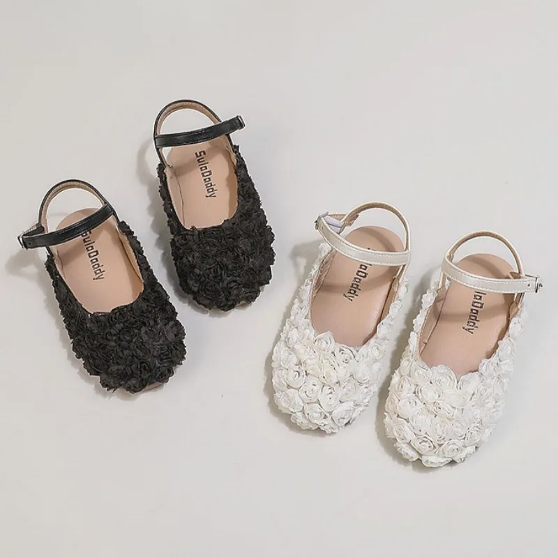 Girls Half Sandals Kids Princess Cute Flowers Dress Shoes Fashion Simple Summer Children Flat Mary Janes Shoes for Party Wedding