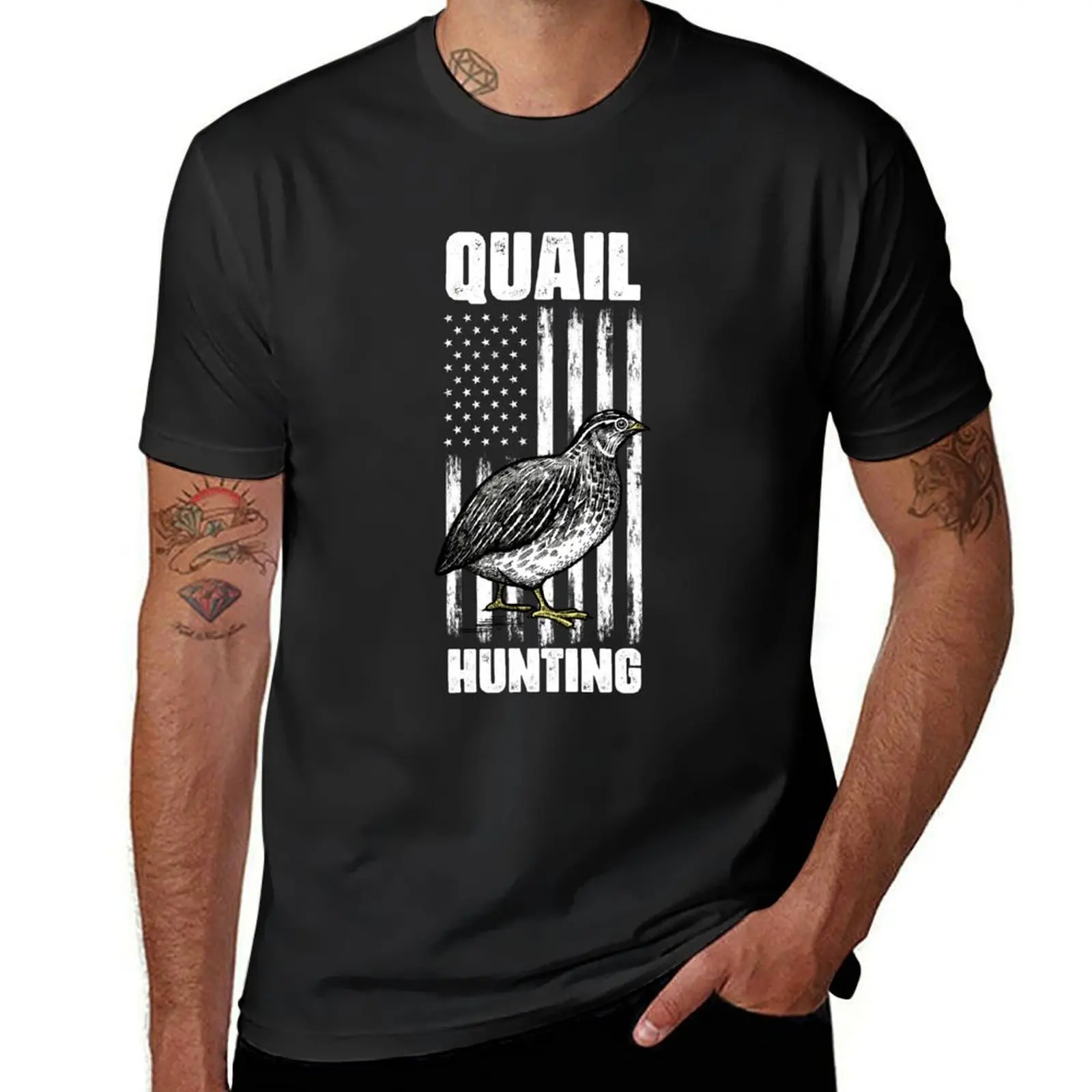 

Patriotic Quail Hunting American Flag Bobwithe Quail Hunter T-Shirt customs blanks quick-drying mens graphic t-shirts