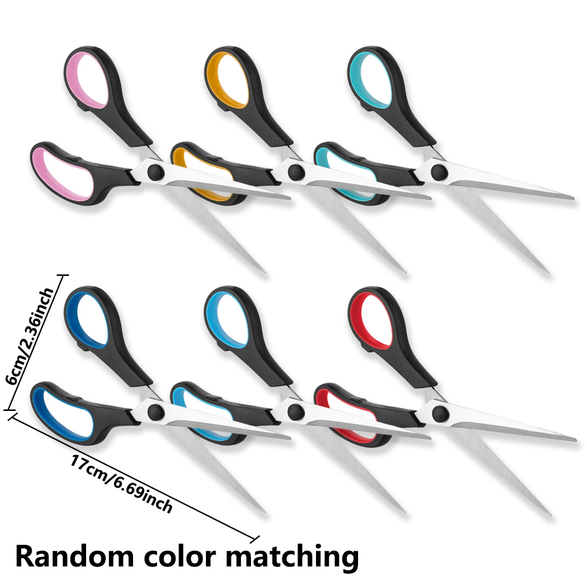 25Pcs 혼합 색상 가위 스테인레스 스틸 고무 손잡이 홈 오피스 학교 직물 종이 절단을위한 다기능 가위