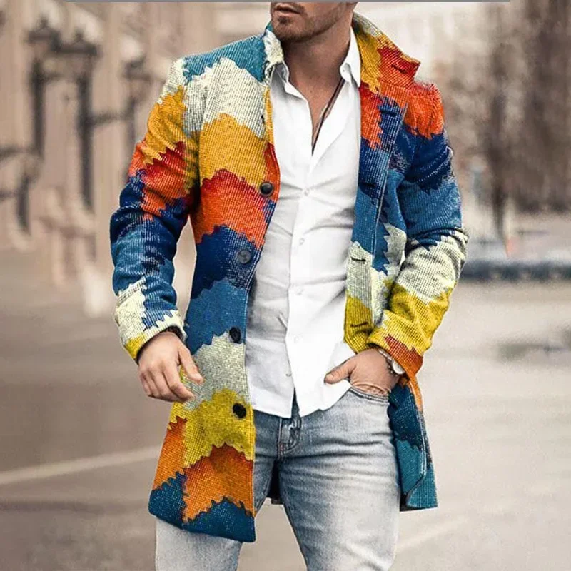New Men's cloak Long suit Jackets Autumn Sleeve Button Casual Winter Outerwear Overcoat Clothing Male dedicated trench coat