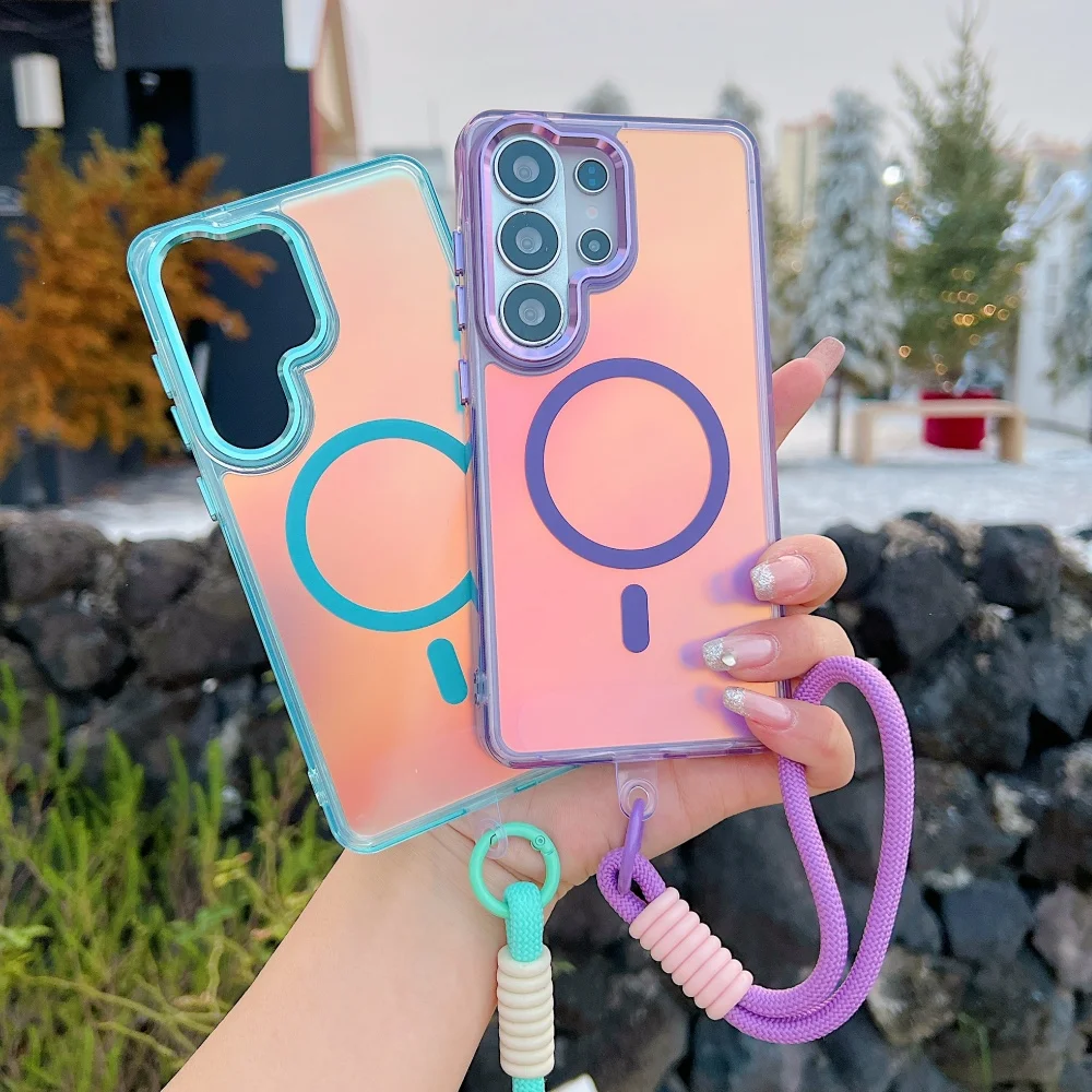 Dazzling Color Change For MagSafe Case For Samsung S26 Ultra S25 FE S26 Plus S25 Ultra A57 A37 A56 A36 A17 A16 5G Lanyard Cover 2