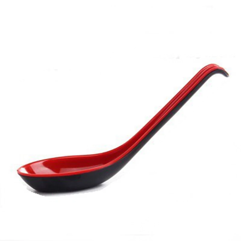 

10PCS Red And Black Asian Soup Spoon With Hook-Chinese Style Spoon, Perfect For Rice Pho Ramen Noodle Soups Reusable