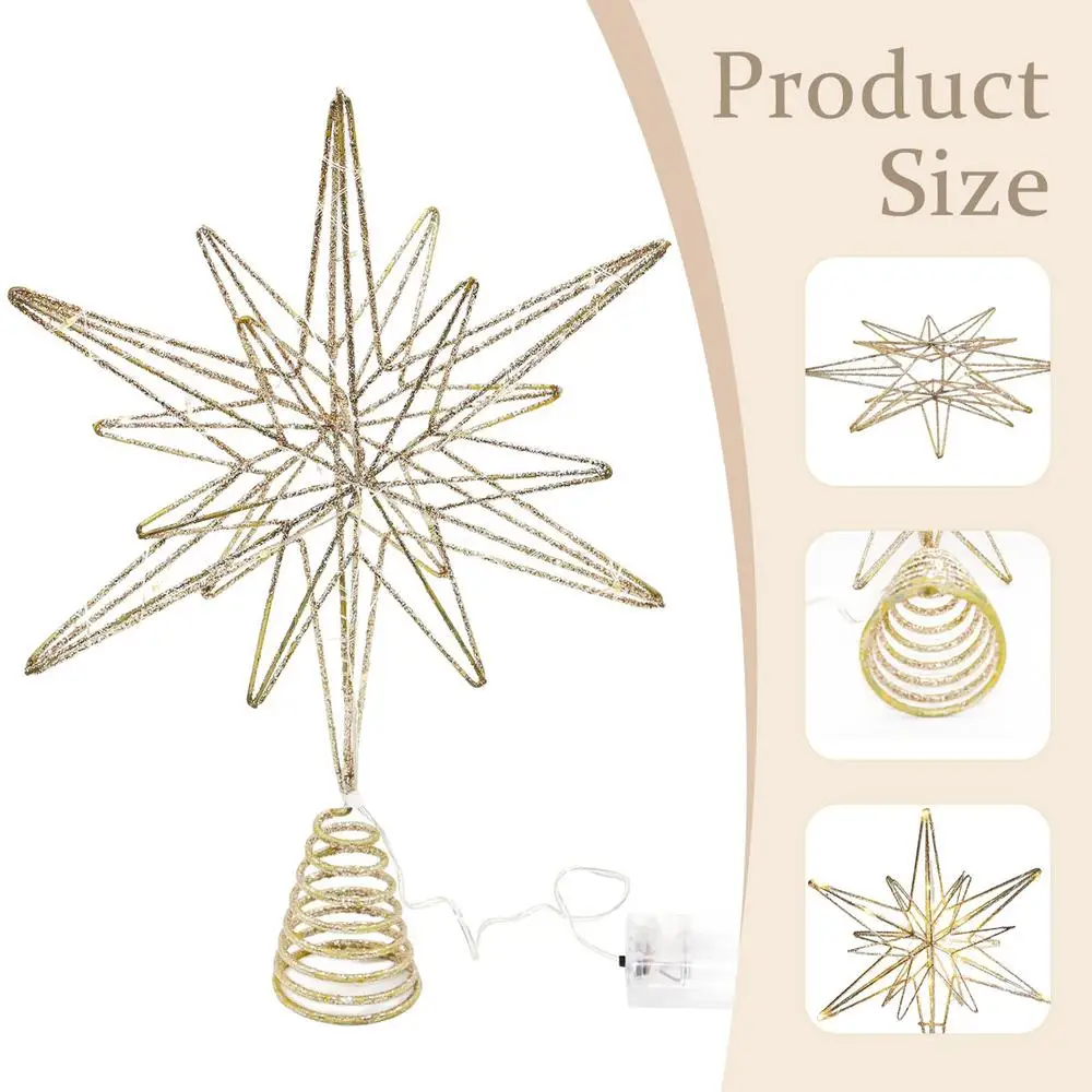 Description Picture 5 of itemChristmas Tree Toppers Star with LED String Lights Ornaments Creative LED Lights Glitter Xmas Tree Decoration for Party Decor