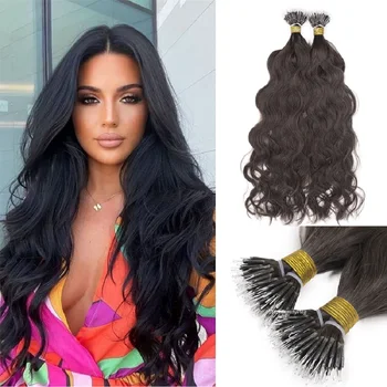 Natural Wave Nano Ring Human Hair Extension Brazilian Remy Hair Microlink Nano Beads Ring Hair Long Natural Wavy 100g 100strands 1