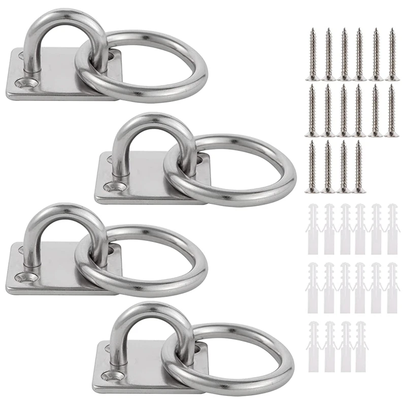 Promotion! 4 Pack 304 Stainless Steel Eye Plate With Ring M6 Eyelet Hooks Wall Hook Screw For Hanging Hammock Boxing Yoga R |