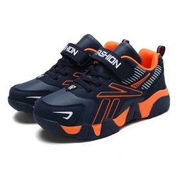 Kids Comfortable Leather Lightweight Sneakers - Fashionable Outdoor Sports Shoes - 30 (Blue Orange)