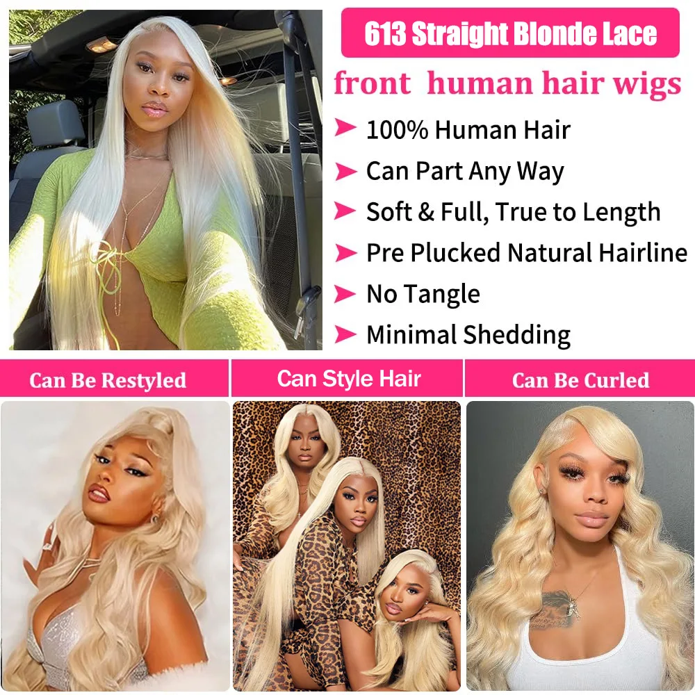 30 Inch 613 Lace Front Wig Human Hair 13x4 13x6 HD Transparent Lace 200% 250% Density Straight Brazilian Blonde Wig Pre-Plucked