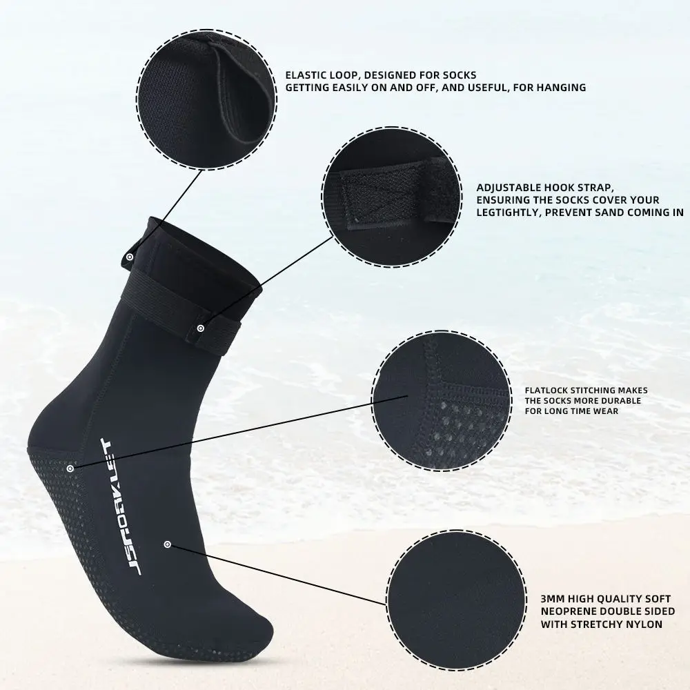 Aqua Shoes Neoprene Water Booties Men Women's 3MM Neoprene Diving Socks Warm Swimming Snorkeling Beach Volleyball Water Sports Boots High Cut Wetsuit Shoes