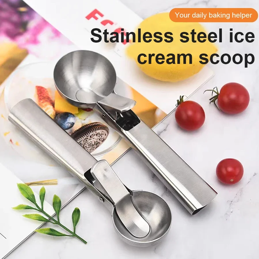 Stainless Steel Dual-purpose Ice Cream Scoop Ice Cream Scooper Multifunctional Fruit Scoop Kitchen Supplies Kitchen Accessories