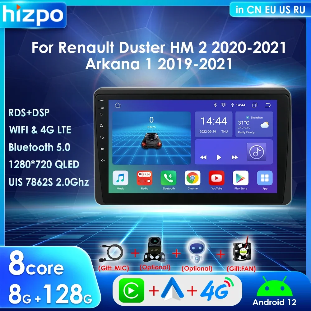 

Hizpo 10,1 "Android 12 для Renault Duster HM 2 2020-2021 Arkana 1 2din радио Carplay автомобильный мультимедийный плеер GPS Navi BT стерео 4G