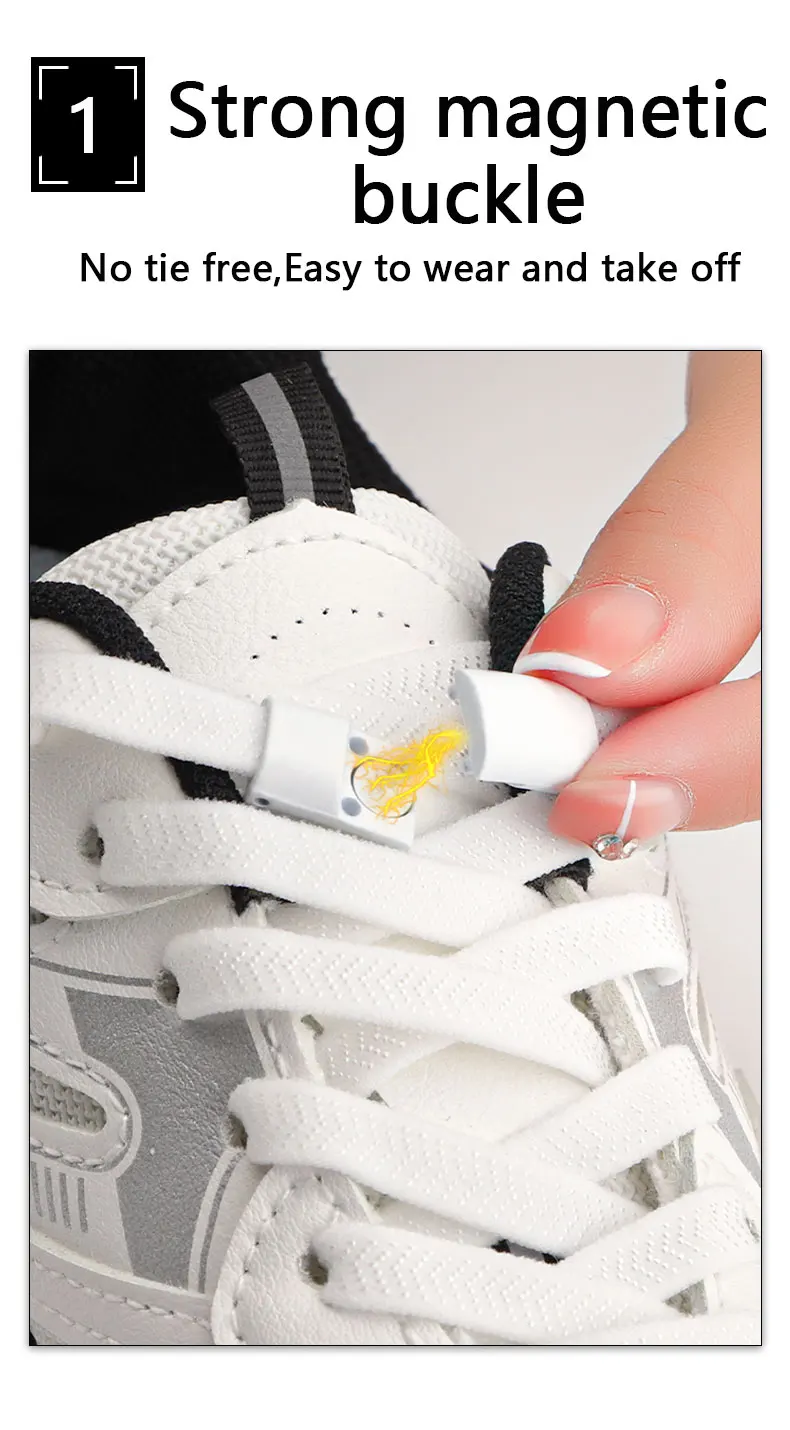 Neue Magnets chloss Schnürsenkel ohne Krawatten Kinder Erwachsene elastische Schnürsenkel Turnschuhe 8mm dicke Wohnungen keine Krawatte Schnürsenkel Schuhe Zubehör – Detail 4