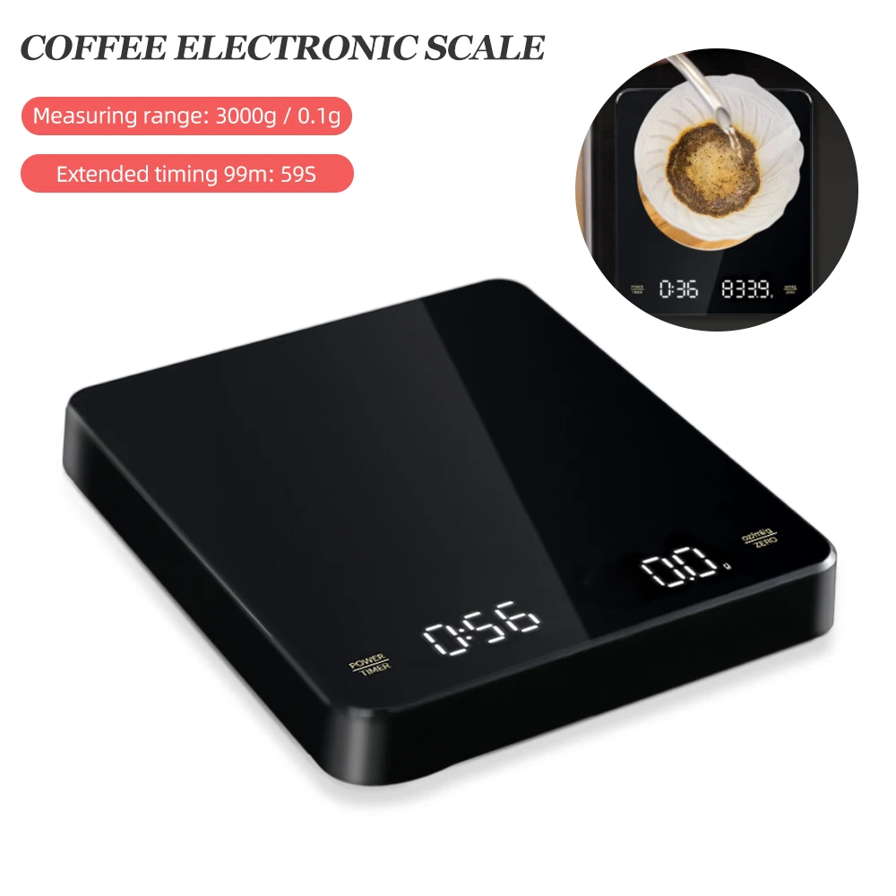 3T6B Coffee Scale with Timer, Rechargeable Espresso Coffee Scale, 3kg/0.1g  High Precision Digital Coffee Scale, Kitchen Food Scale with Invisible