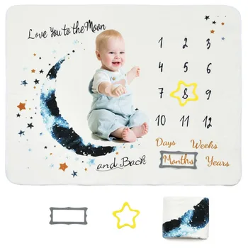 75x100cm Oversized Moon Themed Children's Milestone Blanket First Year Monthly Growth Photography Blanket Machine Washable 1