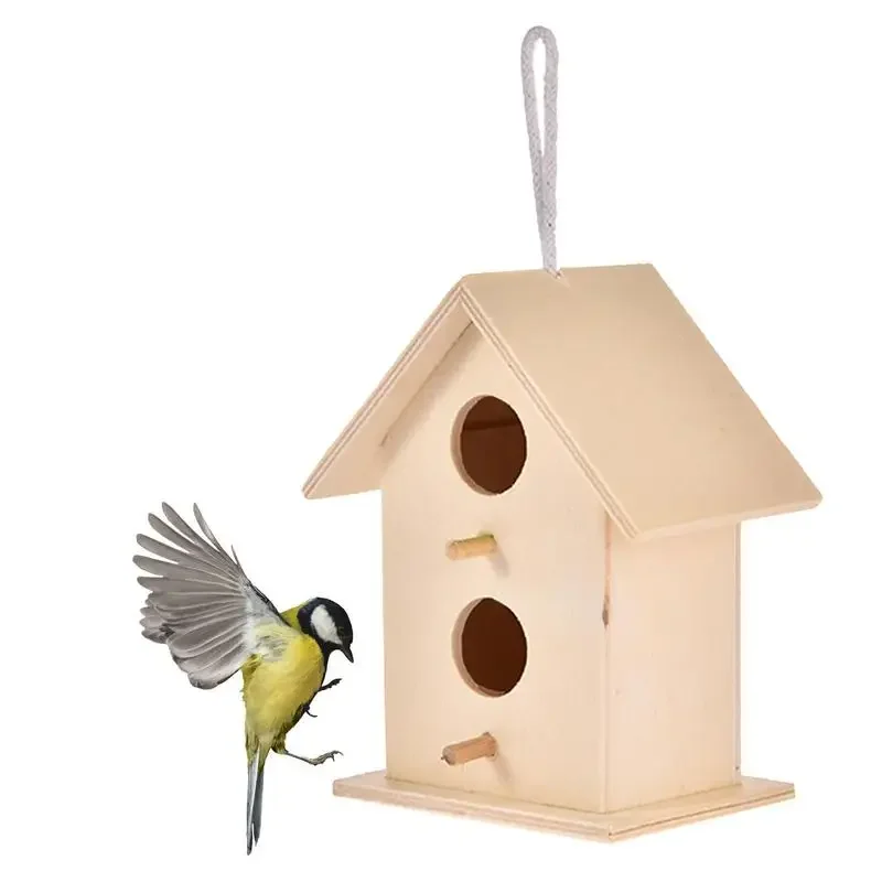 Wooden Bird House Nest Handmade Ecofriendly Bird Nest Cage Outdoor Birdhouse Garden Yard Hanging Decoration Crafts