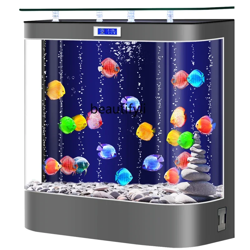 

New Glass Fish Tank Living Room Home Semicircle Back Filter Fish Farming Integrated Self-Circulation Floor Aquarium
