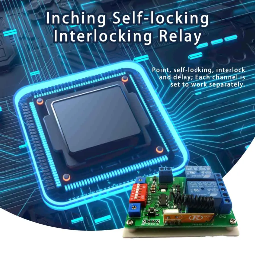 

DC12V 2 Channel Wireless Controller 433 92M -108dBm Timer Delay Inching Self-locking Relay Learning Code Adapter