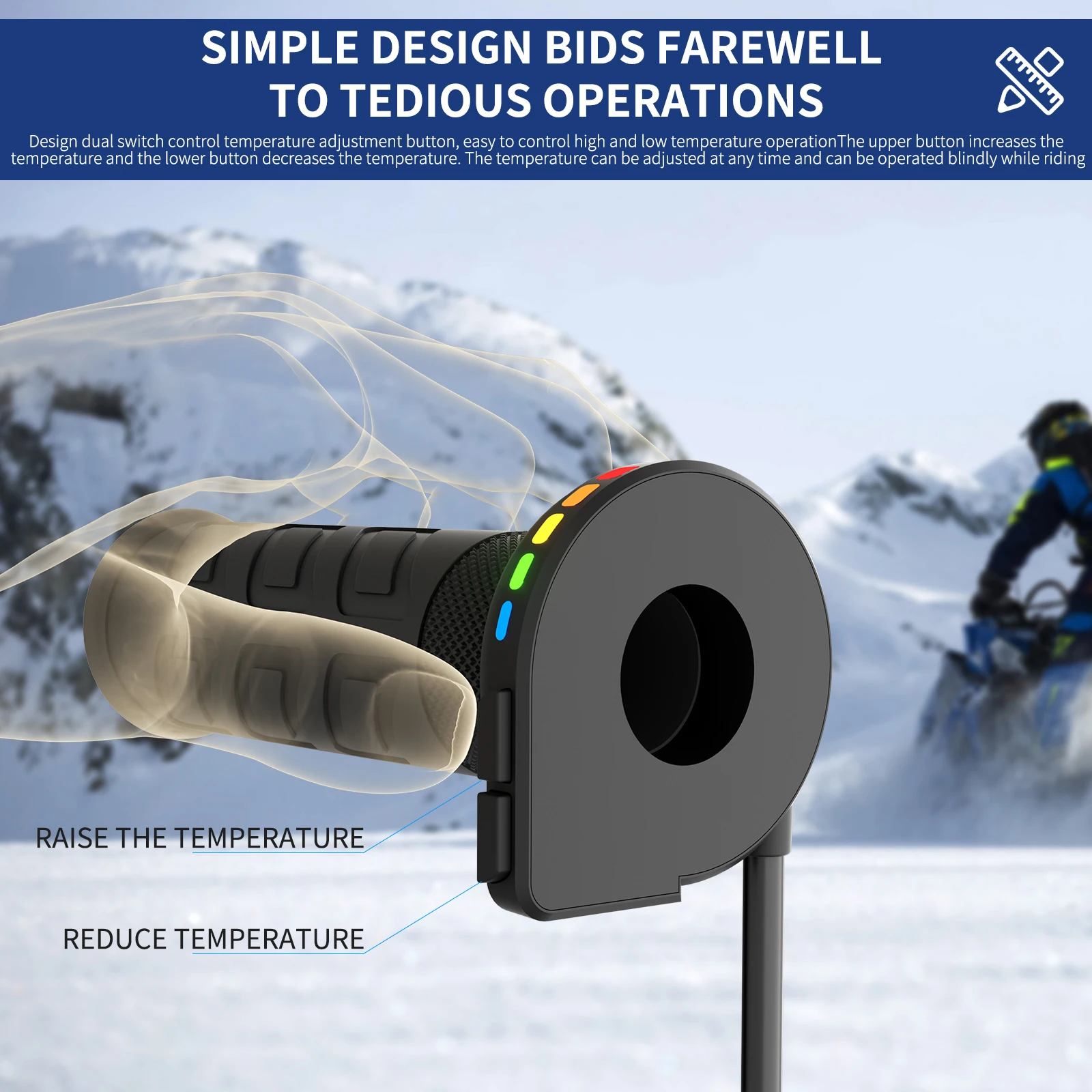 1 Pair 12V 22mm Heated Grips Universal Heated Hand Grips Handlebar Heater 5-Gear Temperature Adjustable Universal Motorcycle