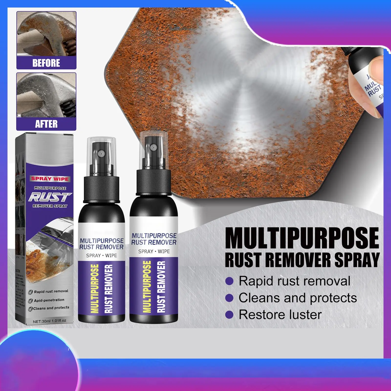 

30/50ml Metal Rust Remover Spray Automotive Multi-Purpose Anti-Rust Polishing Car Auto Maintenance Rust Clean Paint Care Agent