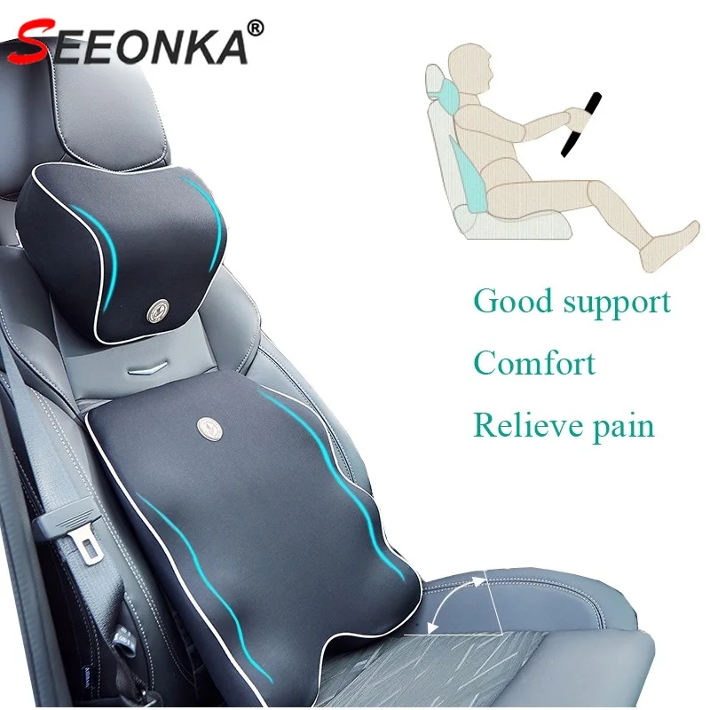 ZHONGLI Car seat Lumbar Support Pillow and car Neck Support Pillow kit Soft Leather Surface and high-Density Memory Foam are Ergonomic car seat Pillows Brown ZHONGLI Car seat Lumbar Support Pillow and car Neck Support Pillow kit Soft Leather Surface and high-Density Memory Foam are Ergonomic car seat Pillows Brown