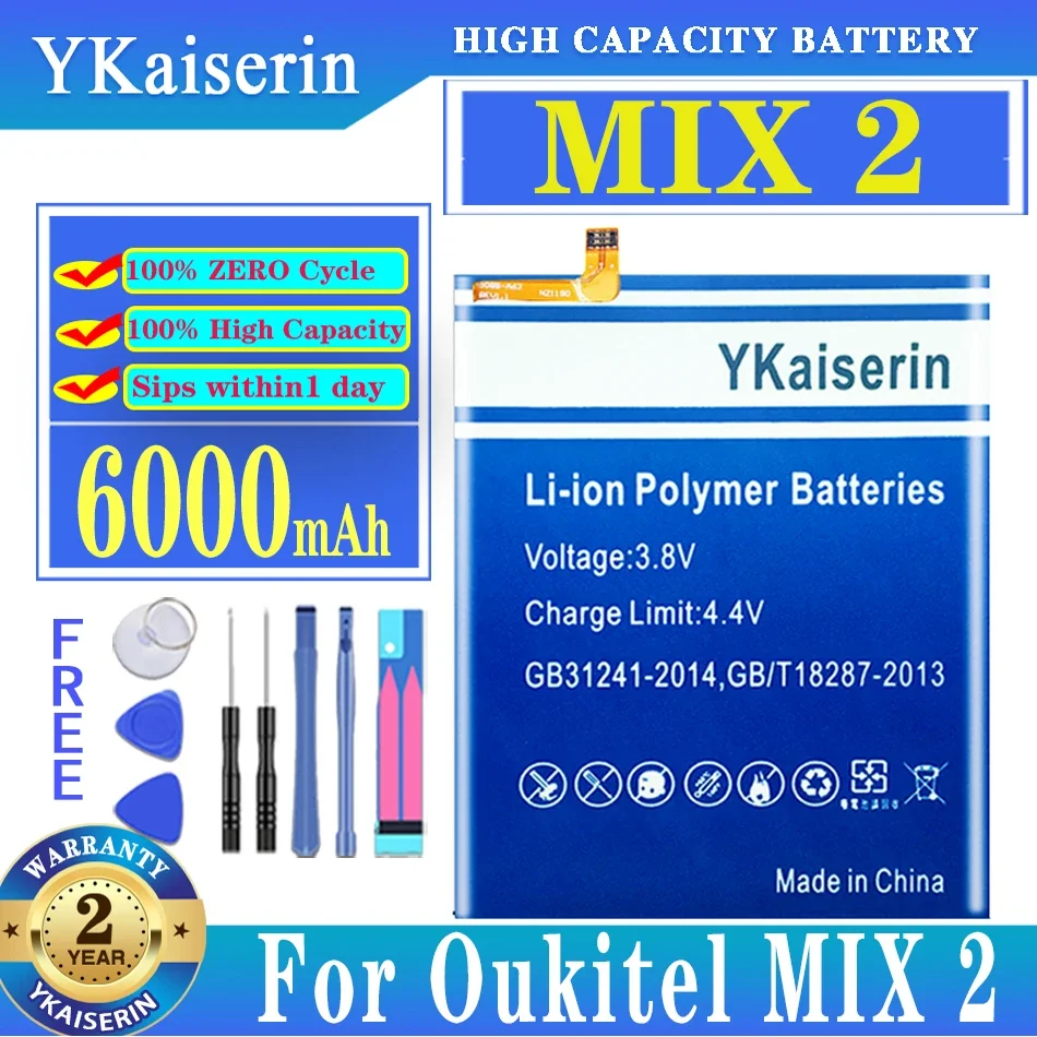 

100% новый аккумулятор ykaisсеребрин 6000 мАч для Oukitel Mix 2 Mix2 батареи + Бесплатные инструменты