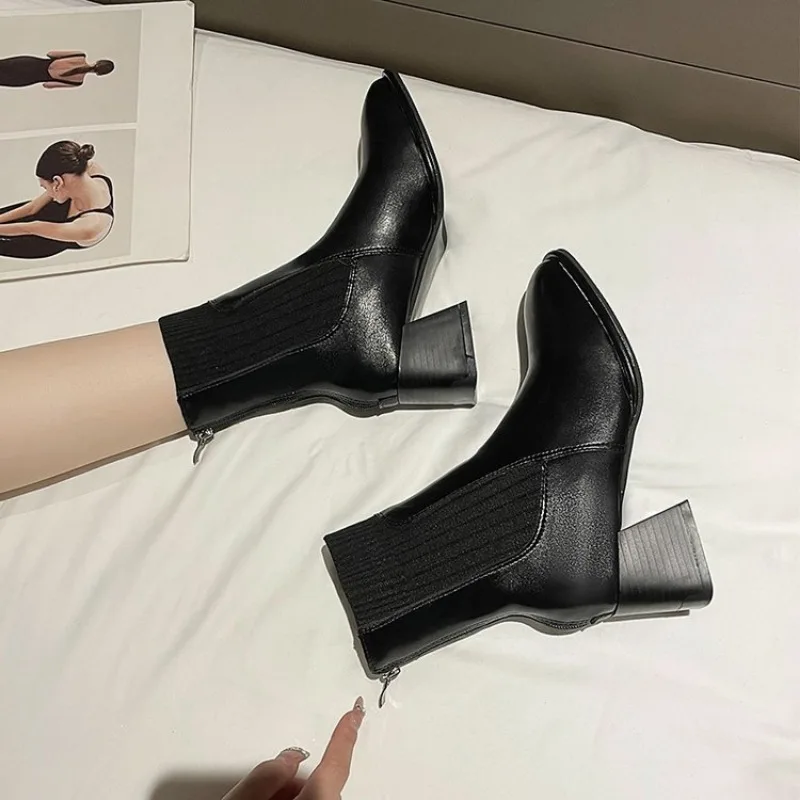 Shoes for Women 2023 Winter New Square Toe Women's Boots High Quality Brown Ankle Boots Simple Versatile Platform Ladies Boots