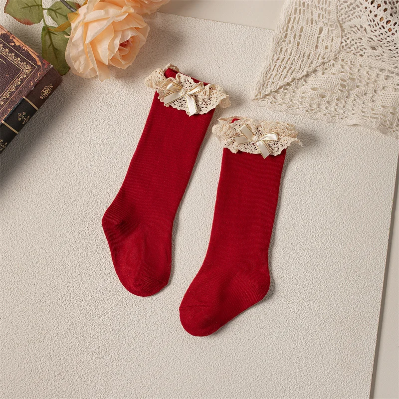 3 Paare/los Baby Mädchen Knie Hohe Socken Kinder Weiche Baumwolle Lange Socke Nette Spitze Rüschen Solide Kinder Prinzessin Socken Für 0-5 jahre – Detail 14