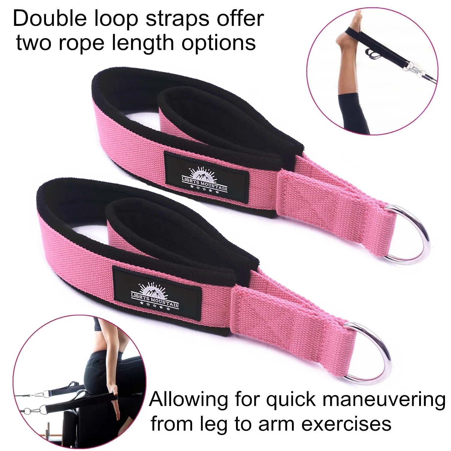 1 Pair Pilates Double Loop Straps for Reformer Fitness D-Ring Straps Handle Yoga Exercise Accessories for Home Gym Workout yoga strap aerial yoga strap