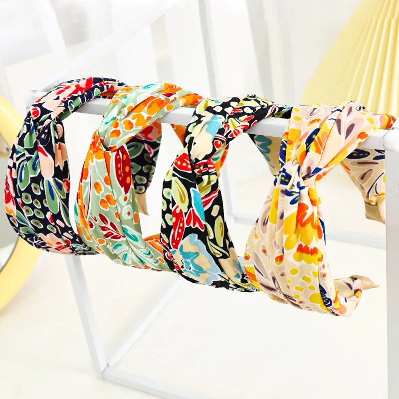 

Cross Border Headband Wholesale Chiffon Printed Cross Headband Carson Department For Ladies Out Pressure Hair Face Headband 2023