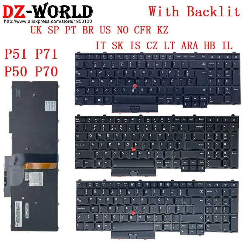 Teclado Retroiluminado para Laptop Thinkpad Lenovo P51 P71 P50 P70 uk pt br Nós Não Cfr kz Ele sk é cz lt Ara hb il Espanhol Portuguesa