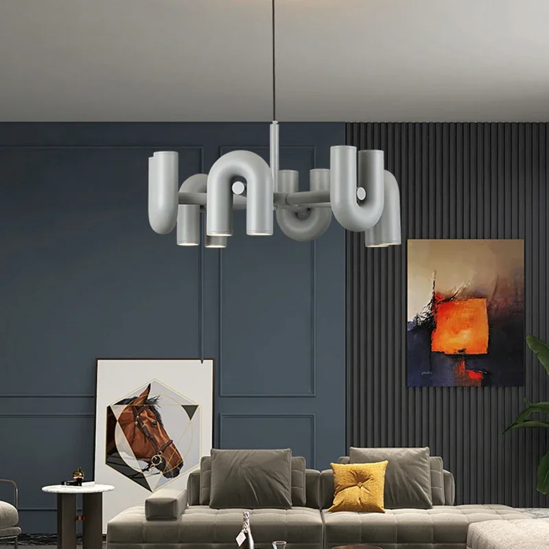 Nordic Modern Minimalist U-shaped Iron LED Chandelier Sample Room Bedroom Restaurant Art Pendant Lighting Decor