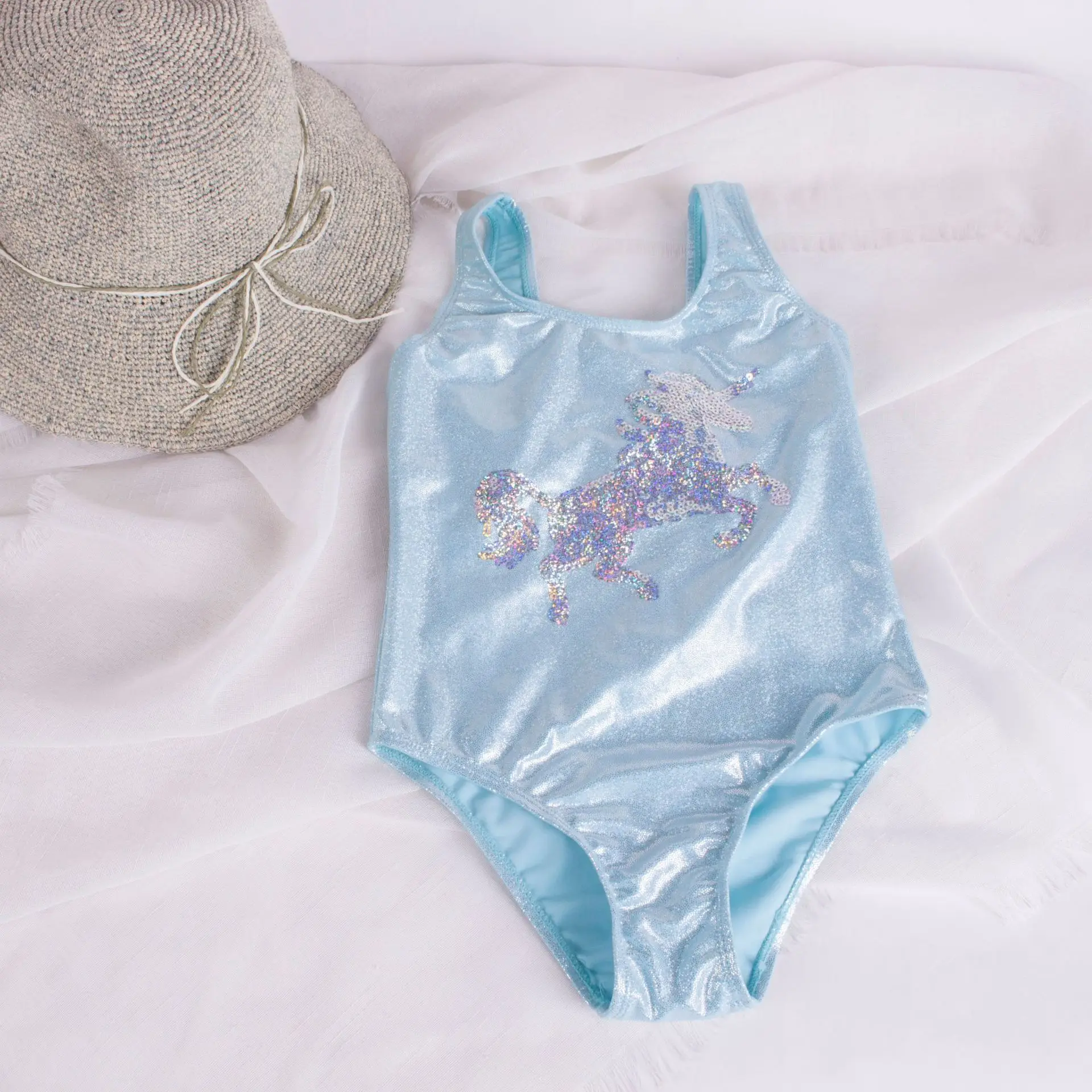 

2022 Unicorn Children Swimwear For Girls One Piece Children Swimsuits Girls Swimsuit Kids Bathing Suit 3-8Years Sliver Sequins