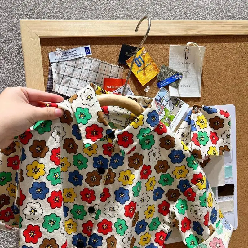Spring Autumn Girls Boys Fashion Pring Flower Long Sleeve Blouse