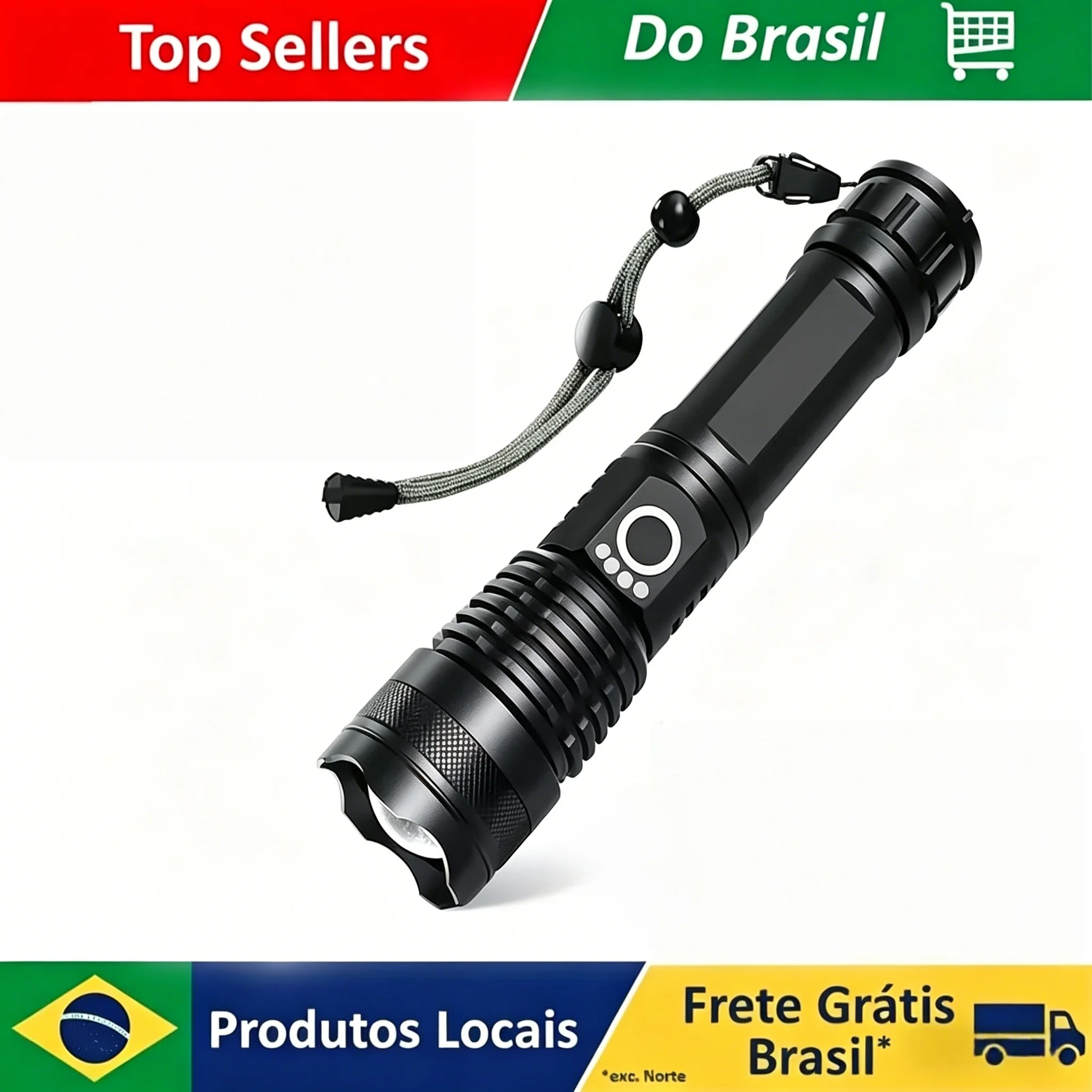 Lanterna Tática LED Recarregável de Alta Potência em Alumínio com Zoom Telescópico para Camping e Pesca Noturna