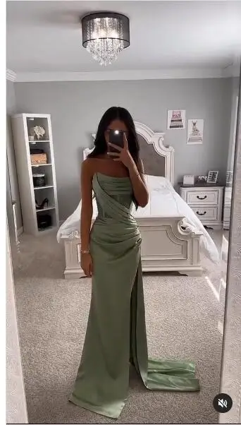 

LORIE Vintage Evening Dresses Leg Slit Crystals Formal Dresses Satin Long Mermaid Evening Gowns Vestidos De Noche Prom Gowns