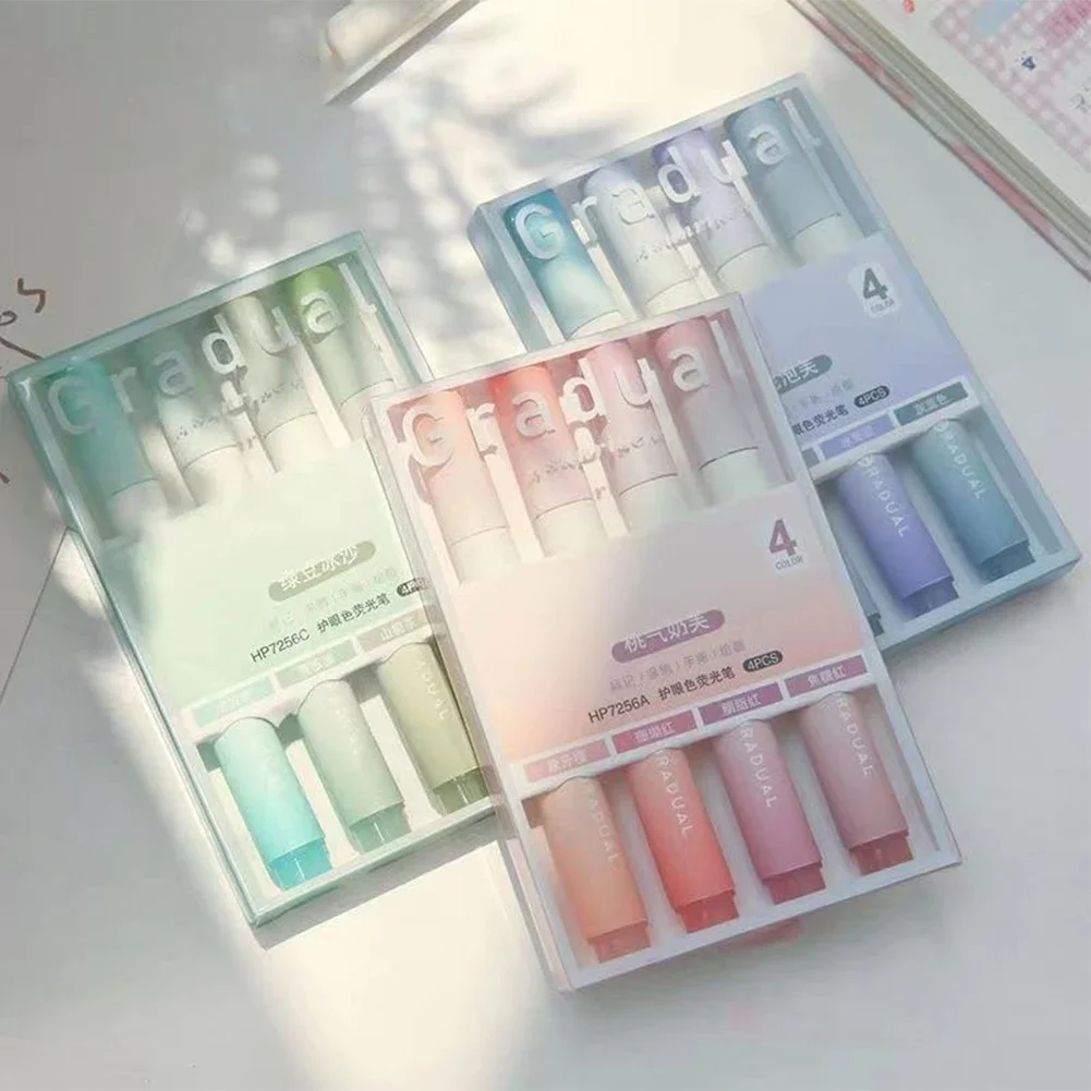 4Pcs/set Macaron Highlighters Color Gradient Highlighter Pens Kawaii Stationery Students Marker Pen Cute School Office Supplies - 5