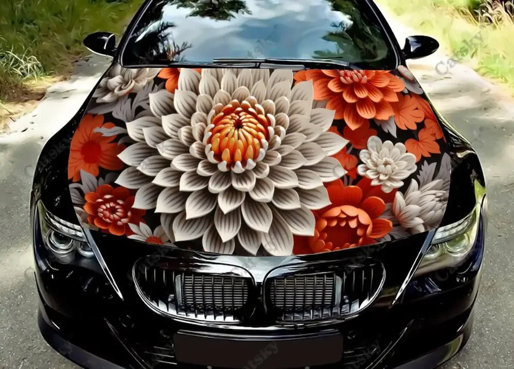 

3D Bright Exotic Flowers Car Hood Vinyl Stickers Wrap Vinyl Film Engine Cover Decals Sticker on Car Auto Accessories