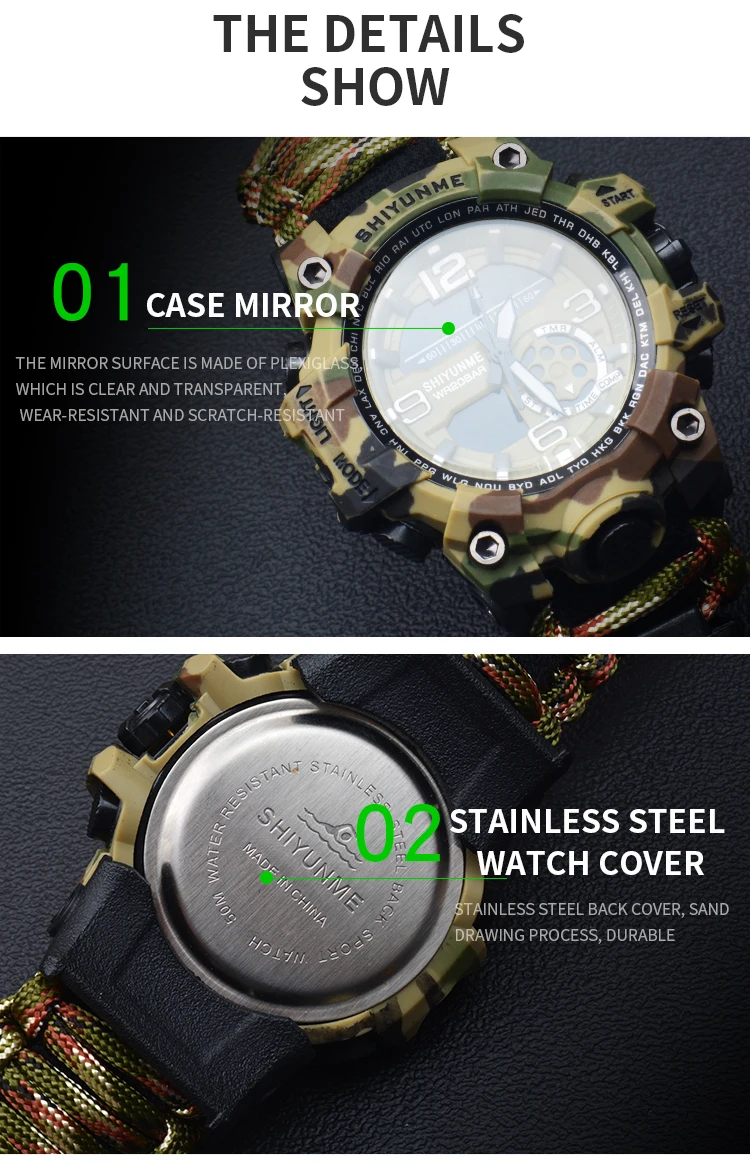 SHIYUNME Men's Camouflage Military Watch Waterproof Compass Chronograph Electronic Outdoor Sports Watch Male Relogios Masculino