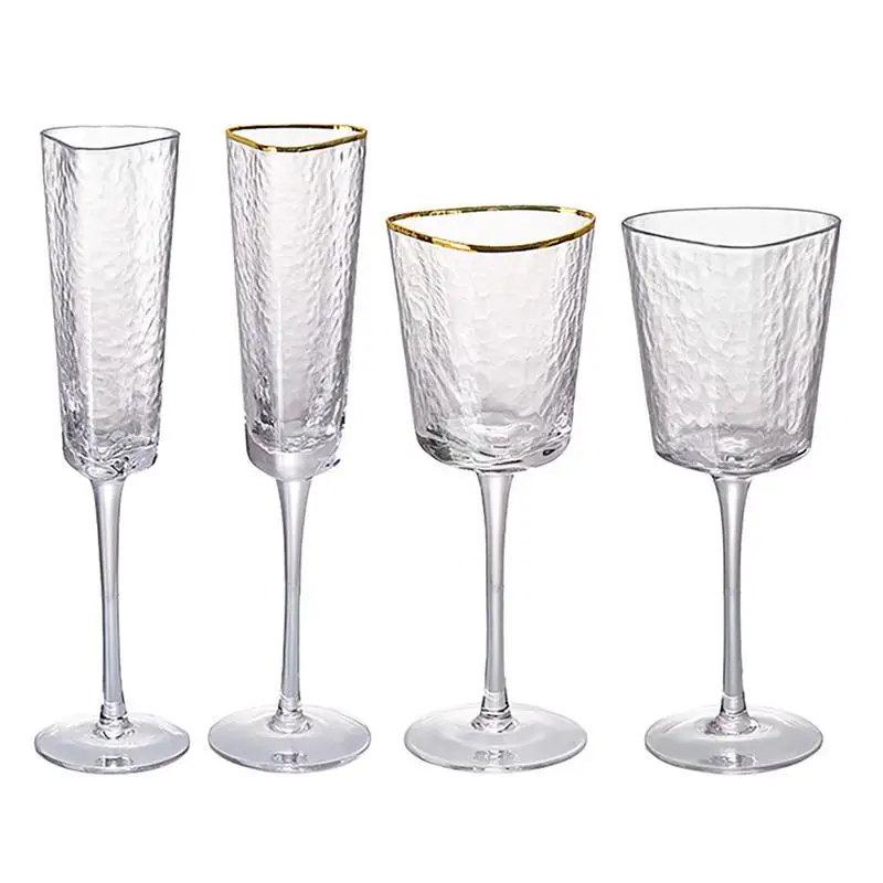 

Clear Champagne Flutes Gold Hammered Goblet Wine Glasses Glasses Cup Whiskey Shot Cocktail Mixing Cups Household Accessories