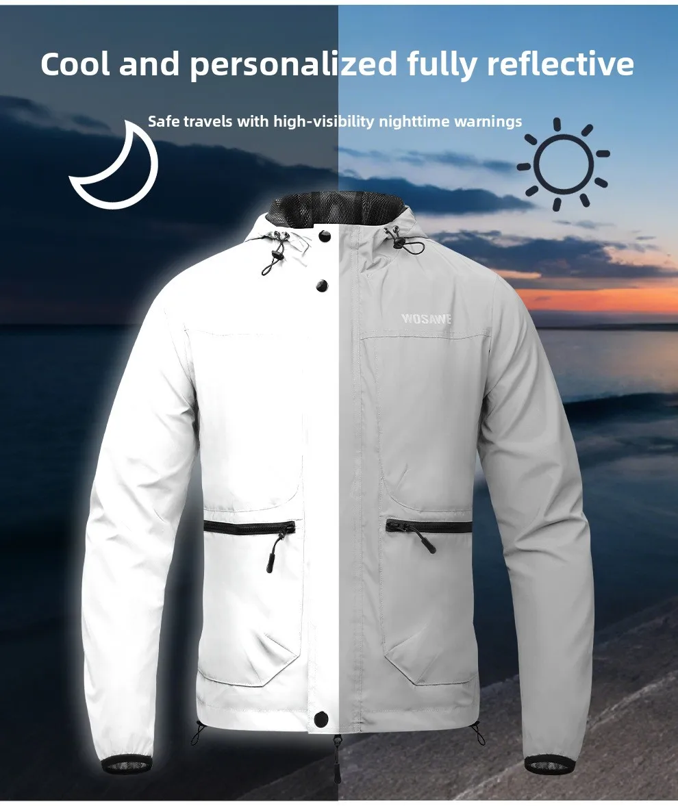 WOSAWE دراجة نارية سترة عاكسة كاملة الرجال النساء ليلة لامعة سترة واقية الشارع ركوب الهيب هوب فضفاض مقنعين معاطف مع جيوب