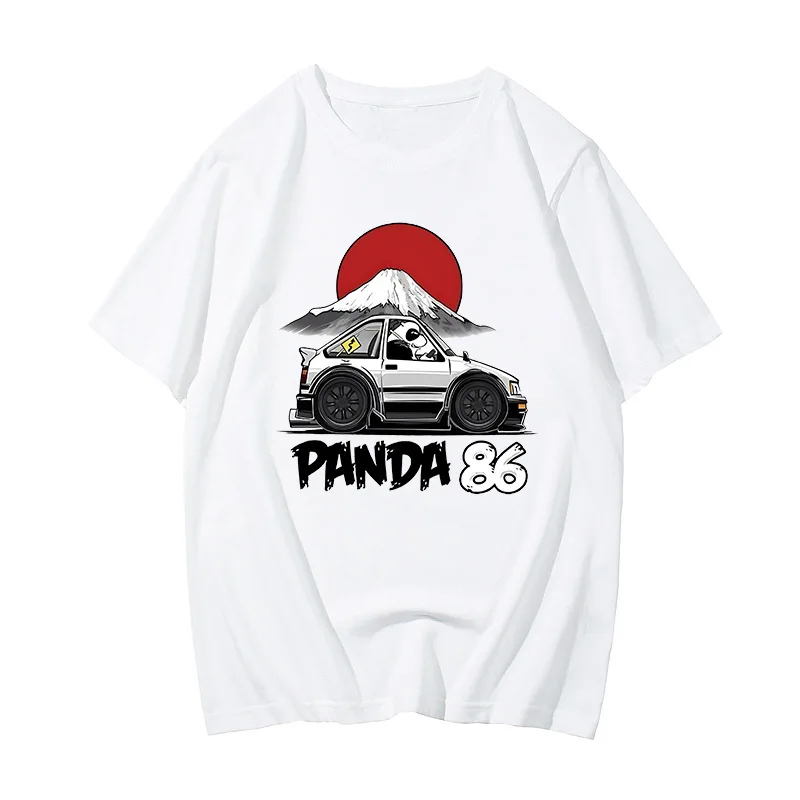 

Car Print Summer Short Sleeves Balck White Tees Clothing Streetwear Tops Men's Y2k T-Shirt Japan Racing with Graphic T Shirts