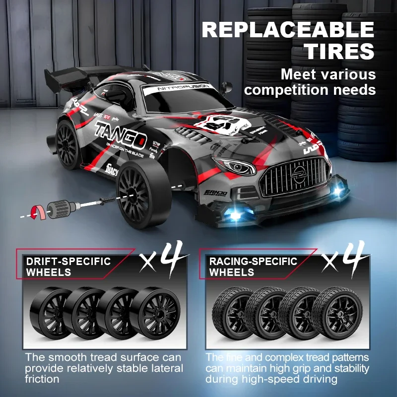 1/24 High Speed Rc Drift Vehicle Cars 4Wd Led Remote Control Racing Car Gift Competition Race Car Boys Kids Toy Replaceable Tire