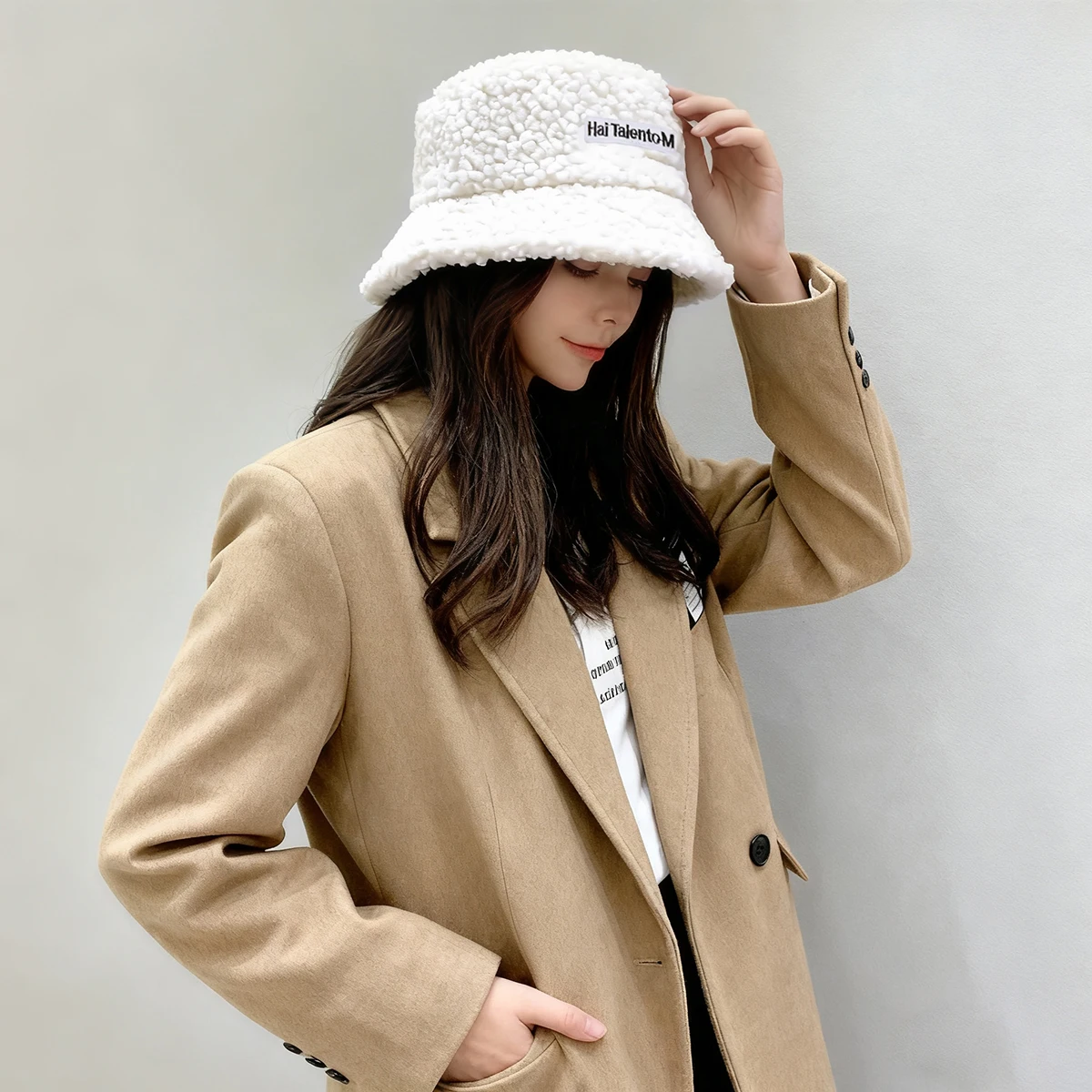 Women's Furry Hat 2025 New Autumn and Winter Plush Fisherman Hat Large Head Circumference Korean Style Versatile Bucket Hat Camping Hat