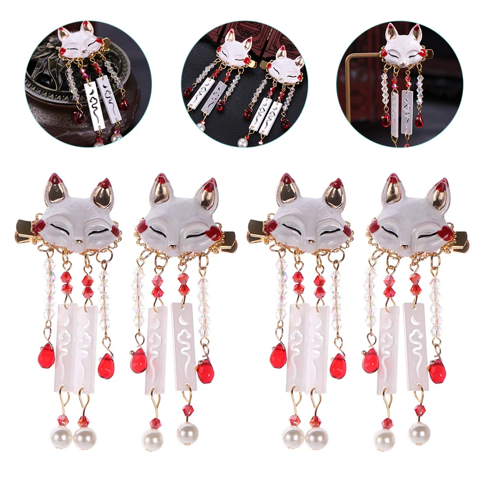 

4 Pcs Tassel Drop Barrette Hair Decoration Chinese Style Girls Clip Alloy Hairpin