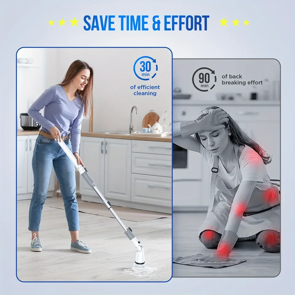 Cordless Electric Spin Scrubber with 4 Heads